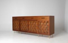 Edward Wormley Edward Wormley Woven Front Credenza in Ribbon Mahogany with Brass Accents - 4662346
