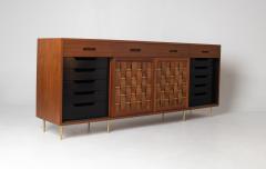 Edward Wormley Edward Wormley Woven Front Credenza in Ribbon Mahogany with Brass Accents - 4662348