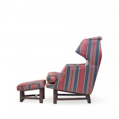 Edward Wormley Edward Wormley for Dunbar Janus Wingback Mahogany Lounge Chair and Ottoman - 4565140
