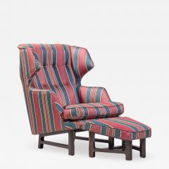 Edward Wormley Edward Wormley for Dunbar Janus Wingback Mahogany Lounge Chair and Ottoman - 4566244