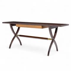 Edward Wormley Edward Wormley for Dunbar Mid Century Brass Walnut and Mahogany Console Table - 4346013