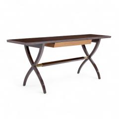 Edward Wormley Edward Wormley for Dunbar Mid Century Brass Walnut and Mahogany Console Table - 4346015