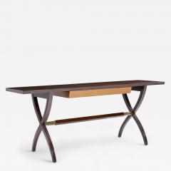 Edward Wormley Edward Wormley for Dunbar Mid Century Brass Walnut and Mahogany Console Table - 4346045