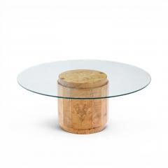 Edward Wormley Edward Wormley for Dunbar Mid Century Burlwood Pedestal Drum Coffee Table - 4650714