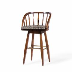 Edward Wormley Edward Wormley for Dunbar Mid Century Mahogany and Brass Barstools Set of 3 - 4450837