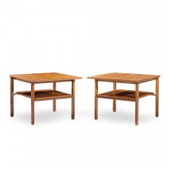 Edward Wormley Edward Wormley for Dunbar Mid Century Walnut and Brass Side End Tables Pair - 4499773