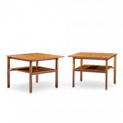 Edward Wormley Edward Wormley for Dunbar Mid Century Walnut and Brass Side End Tables Pair - 4499775
