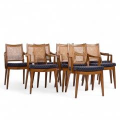 Edward Wormley Edward Wormley for Dunbar Mid Century Walnut and Cane Dining Chairs Set of 8 - 4345911