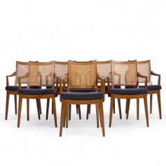 Edward Wormley Edward Wormley for Dunbar Mid Century Walnut and Cane Dining Chairs Set of 8 - 4345912