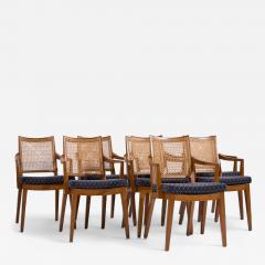 Edward Wormley Edward Wormley for Dunbar Mid Century Walnut and Cane Dining Chairs Set of 8 - 4345992