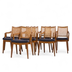 Edward Wormley Edward Wormley for Dunbar Mid Century Walnut and Cane Dining Chairs Set of 8 - 4710764