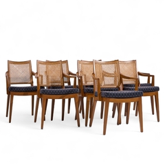 Edward Wormley Edward Wormley for Dunbar Mid Century Walnut and Cane Dining Chairs Set of 8 - 4710862