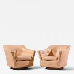 Edward Wormley Edward Wormley for Dunbar Style Mid Century Walnut Swivel Lounge Chairs Pair - 4636082