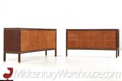 Edward Wormley Mid Century Curved Front Burlwood Mahogany and Brass Credenza Pair - 3504126