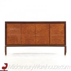 Edward Wormley Mid Century Curved Front Burlwood Mahogany and Brass Credenza Pair - 3504132