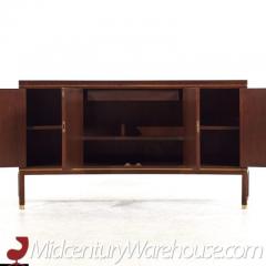 Edward Wormley Mid Century Curved Front Burlwood Mahogany and Brass Credenza Pair - 3504179