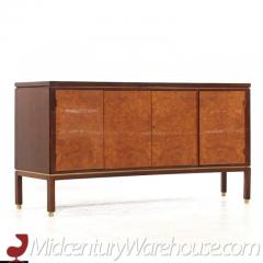 Edward Wormley Mid Century Curved Front Burlwood Mahogany and Brass Credenza Pair - 3504183