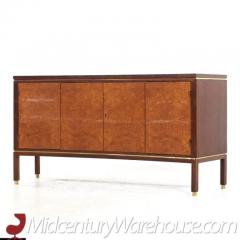 Edward Wormley Mid Century Curved Front Burlwood Mahogany and Brass Credenza Pair - 3504190