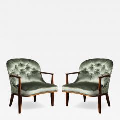 Edward Wormley Mid Century Janus Club Chairs by Edward Wormley for Dunbar in Velvet Walnut - 4164722