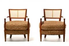 Edward Wormley Mid Century Modern Edward Wormley Style Cane Back Lounge Chairs in Curly Camel - 3928405