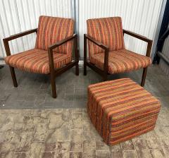 Edward Wormley Pair Edward Wormley for Dunbar Lounge Chairs Model 406 with Cube Ottoman - 4023748