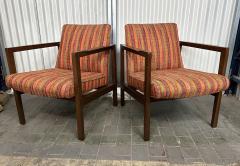 Edward Wormley Pair Edward Wormley for Dunbar Lounge Chairs Model 406 with Cube Ottoman - 4023758