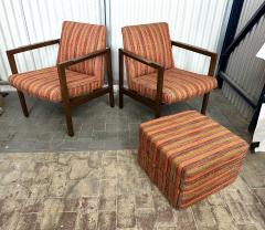 Edward Wormley Pair Edward Wormley for Dunbar Lounge Chairs Model 406 with Cube Ottoman - 4023759