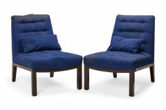 Edward Wormley Pair of American Dark Blue Upholstered Slipper Side Chairs - 2789713