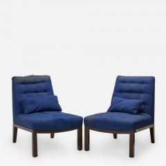 Edward Wormley Pair of American Dark Blue Upholstered Slipper Side Chairs - 2792180