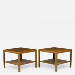 Edward Wormley Pair of American Square Wooden Two Tier End Side Tables - 2792618