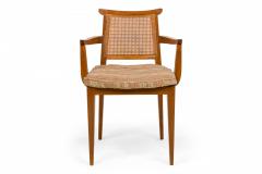 Edward Wormley Pair of Caned Back Linen Seat Wooden Dining Armchairs - 2789728