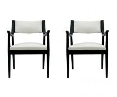 Edward Wormley Pair of Mid Century Modern Black Lacquer Danish Modern Style Armchairs in White - 3562210