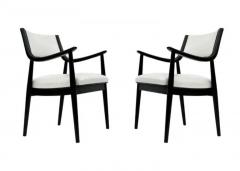 Edward Wormley Pair of Mid Century Modern Black Lacquer Danish Modern Style Armchairs in White - 3562212