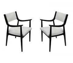 Edward Wormley Pair of Mid Century Modern Black Lacquer Danish Modern Style Armchairs in White - 3562236