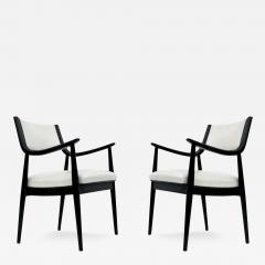 Edward Wormley Pair of Mid Century Modern Black Lacquer Danish Modern Style Armchairs in White - 3563774