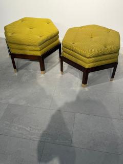 Edward Wormley Pair of Modern Walnut Brass and Upholstered Ottomans Ed Wormley - 4757501