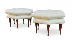 Edward Wormley Pair of Selig Hexagon Form Ottoman or Pouffe Original Leatherette on Walnut Legs - 2814689