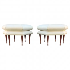 Edward Wormley Pair of Selig Hexagon Form Ottoman or Pouffe Original Leatherette on Walnut Legs - 2814690