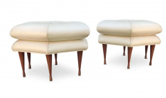 Edward Wormley Pair of Selig Hexagon Form Ottoman or Pouffe Original Leatherette on Walnut Legs - 2814692