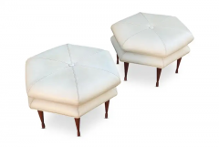 Edward Wormley Pair of Selig Hexagon Form Ottoman or Pouffe Original Leatherette on Walnut Legs - 2814695