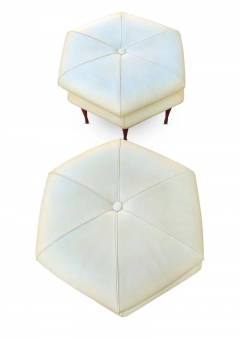 Edward Wormley Pair of Selig Hexagon Form Ottoman or Pouffe Original Leatherette on Walnut Legs - 2814710