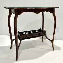 Edwardian Antique English Mahogany Two Tier Side Table Glass Top Gallery Shelf - 4414704