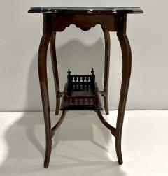 Edwardian Antique English Mahogany Two Tier Side Table Glass Top Gallery Shelf - 4414709