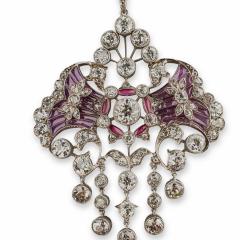 Edwardian Diamond and Plique jour Enamel Pendant Necklace - 3349198