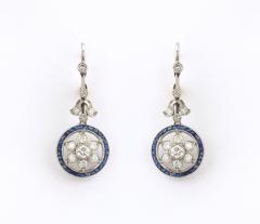 Edwardian Diamond and Sapphire Platinum and Gold Earrings - 3095180