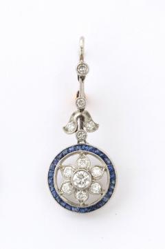 Edwardian Diamond and Sapphire Platinum and Gold Earrings - 3095181