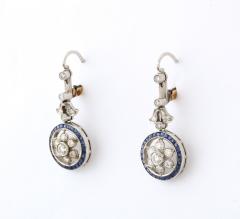 Edwardian Diamond and Sapphire Platinum and Gold Earrings - 3095182