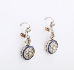 Edwardian Diamond and Sapphire Platinum and Gold Earrings - 3095183