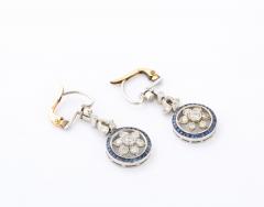 Edwardian Diamond and Sapphire Platinum and Gold Earrings - 3095186