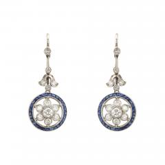 Edwardian Diamond and Sapphire Platinum and Gold Earrings - 3098104